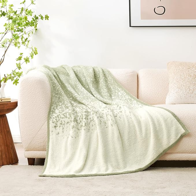 Snuggle Sac Sage Green Bedding Blanket Twin Size for Bed and Sofa, Reversible Super Soft Warm Cozy Knit Blankets Fuzzy Plush, Ombre Green, 60x80 inches
