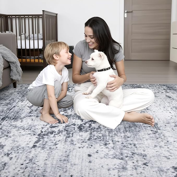 2.6'x8' Runner Rug Washable Rug;Modern Abstract Soft Thin Runner Rug Grey - Image 7