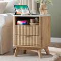 T4TREAM Fluted Nightstand with Charging Station, 2 Drawers End Table w/Storage by T4TREAMFurniture
