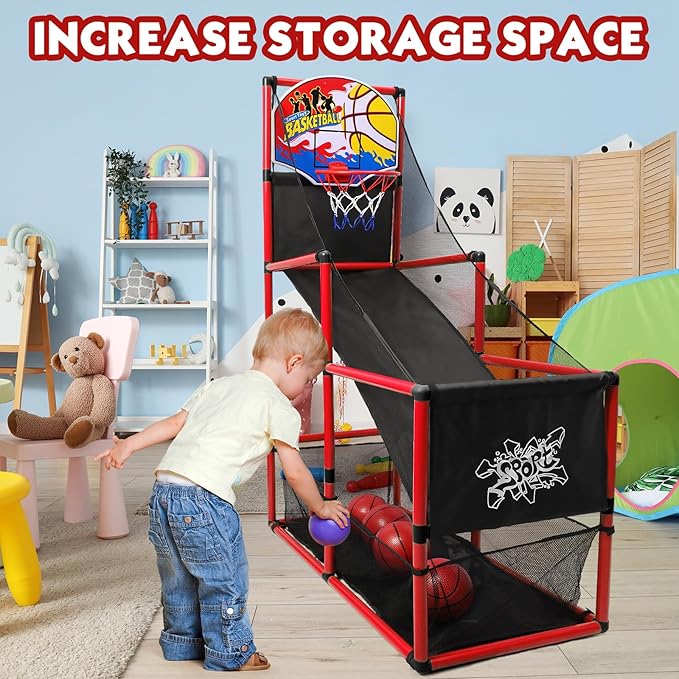 AOKESI Arcade Basketball Game Set Indoor for Kids Basketball Hoop Outdoor Sports Play Toy for Toddler Boys Girls 3-5 6-7 8-12 Years Old Adjustable Height with 4 Balls
