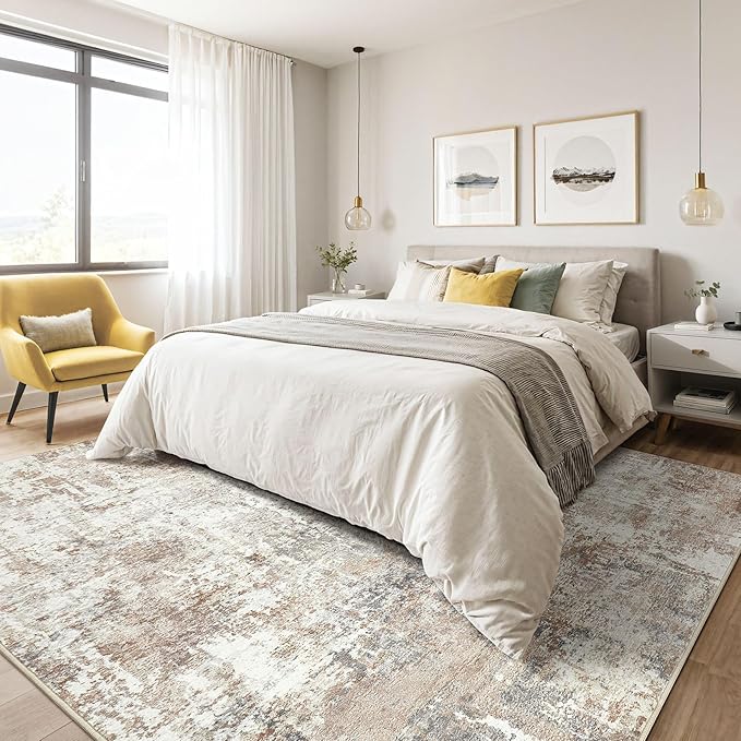 Large Area Rugs 12x15: Washable Abstract Modern Soft Rug Stain Resistant Indoor Floor Non-Slip Accent Carpet for Living Room Bedroom Nursery Playroom Dining Room Office Dorm Home House- Brown