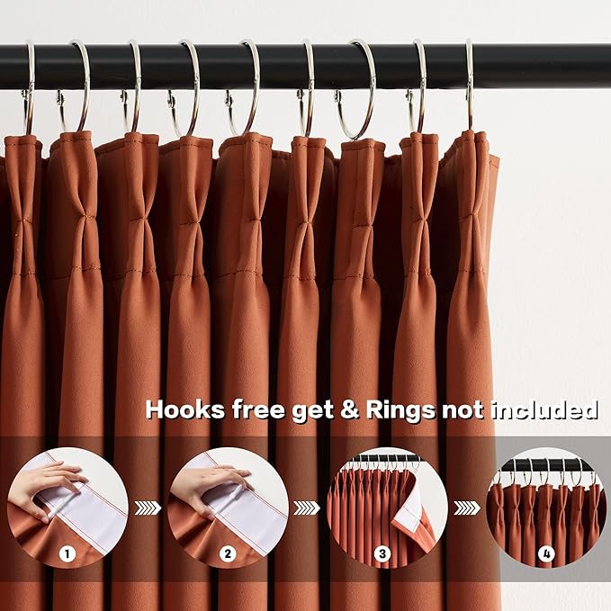 KEQIAOSUOCAI Long Copper Blackout Burnt Orange Curtains for Living Room 2 Panels Sets,Pinch Pleat with Hooks, Thermal Pleated Window Drapes Rustic Western Curtain for Bedroom W40 x L102