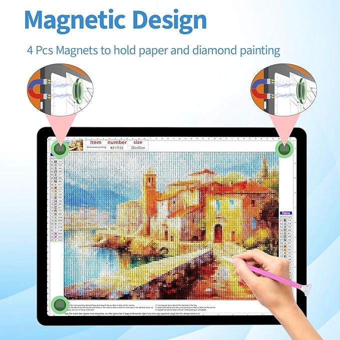 KOBAIBAN A4 LED Light Board with Bag, Magnetic Diamond Painting Light Board with Side Physical Buttons, 3 Color Modes & 6-Level Adjustable Brightness, Light Pad for Diamond Painting/Drawing (Black)