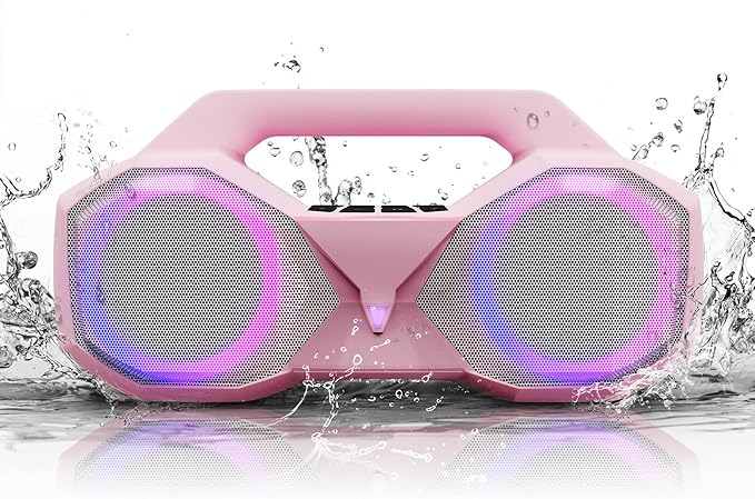 Bluetooth Speaker 80W(Peak)Loud with Bass, 20H Playtime, IPX7 Waterproof, RGB Lights, TWS, Large Portable Wireless Speakers for Outdoor, Home, Party, Pool, Beach, Tailgating, Gym, Work, Gifts (Pink)