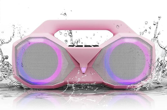 Bluetooth Speaker 80W(Peak)Loud with Bass, 20H Playtime, IPX7 Waterproof, RGB Lights, TWS, Large Portable Wireless Speakers for Outdoor, Home, Party, Pool, Beach, Tailgating, Gym, Work, Gifts (Pink)