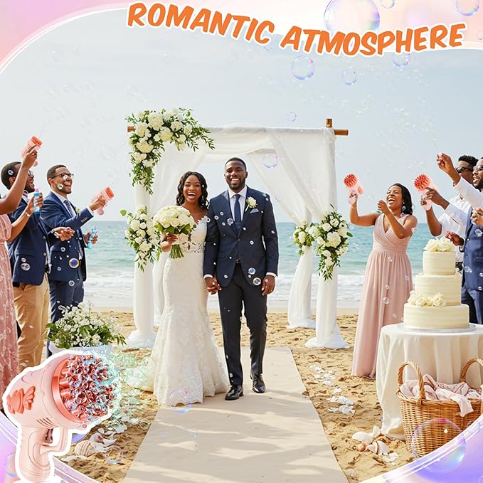 ShinyRelief 4 Pack Wedding Bubble Guns 32 Holes with Light, 4 Bottles Solution, Romantic Bubble Maker for Outdoor Ceremony, Wedding Party Favors, Photo Props, Reception Entertainment(Pink)