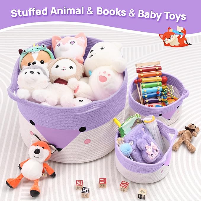 Large Baby Basket Toy Storage 3 Pack, (20"x13.8") Woven Baby Laundry Basket, Stuffed Animal Storage.