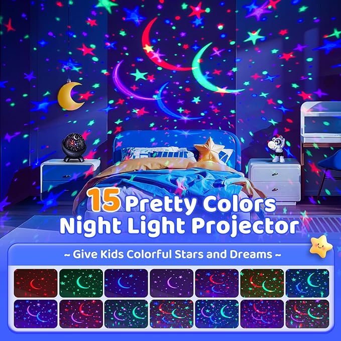One Fire Kids Night Light Projector,15 White Noise+15 Color+Bluetooth Baby Light Projector Night Light for Kids,Remote+Dimmable Projector Night Light,Star Night Light Projector for Kids Room