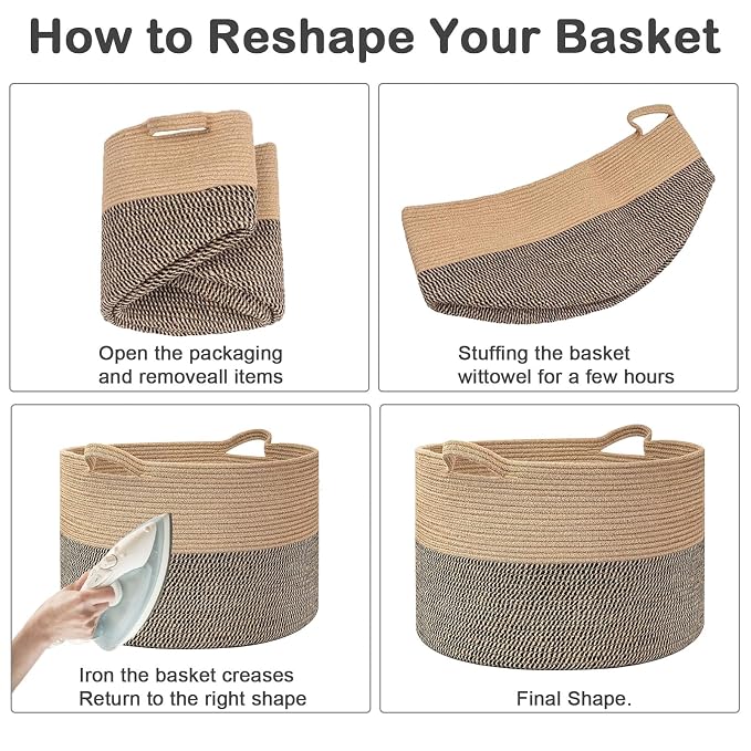 115L Extra Large Blanket Basket, Woven Rope Laundry Basket Hamper - Image 8
