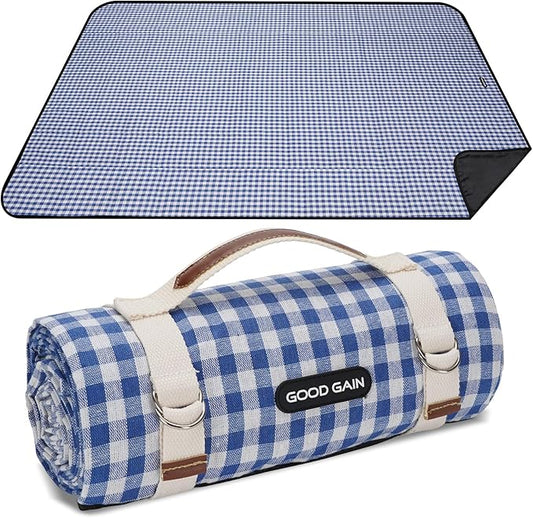 G GOOD GAIN Picnic Outdoor Blankets Waterproof Large - Beach Mat Sand Free Foldable with Carry Strap | Portable Camping Blanket | Park Blanket for Grass Park, Hiking, Travel, Concerts, Indoor (Blue)