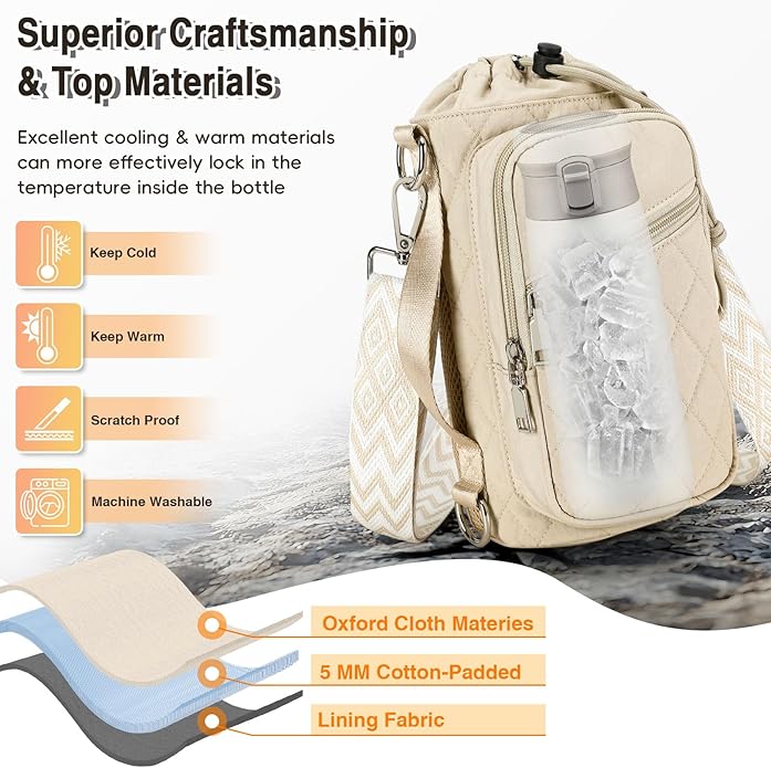 Water Bottle Carrier Bag with Strap, Water Bottle Holder Crossbody Bags for Women Men for Walking, Hiking,Cycling