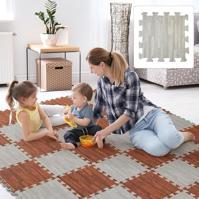 Skyweaver 36 Tiles Soft Non-Toxic Baby Play Mat for Floor EVA Foam Jigsaw Puzzle Play Mat, Interlocking Squares with 0.6inch for Babies, Toddlers & Kids Gym, Nursery, Playroom, Gray