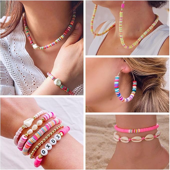 Redtwo 10000 Pcs Clay Beads Bracelet Making Kit, 3 Boxes 60 Colors Flat Preppy Beads for Friendship Bracelet Kit, Polymer Heishi Beads with Charms for Jewelry Making, Crafts Gifts for Teen Girls