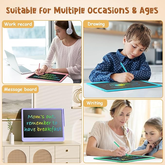 LCD Writing Tablet for Kids, Kidopire 15 Inch Large Screen Doodle Board, Colorful Drawing Writing Board Tablet Kids Age 3-12+ Birthday Erasable Drawing Pad Message Practice Note Learning Toys, Purple