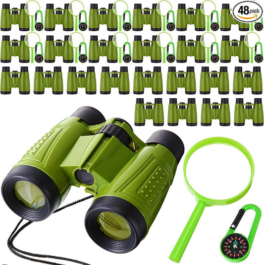 Libima 12 Set Binoculars for Kids with Neck String with Magnifying Glass and Compass Green, Toy for Boys and Girls for Bird Watching Camping Outdoor Explorer Kit Camping Outdoor Toys