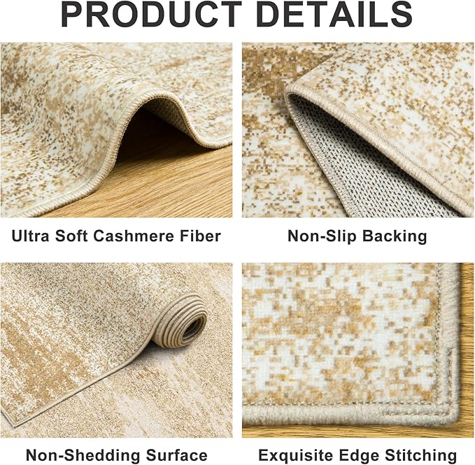 8x10 Area Rugs for Living Room - Washable Rug Modern Abstract Soft Large Neutral Non-Slip Carpet Indoor Floor Stain Resistant Thin Carpets for Bedroom Dining Room Farmhouse Nursery Home Office Beige