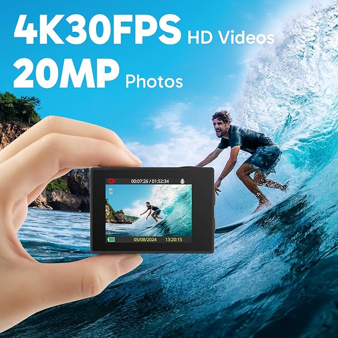 AKASO EK7000 4K30FPS 20MP WiFi Action Camera with EIS Ultra HD 131FT Waterproof Underwater Camera Remote Control 4X Zoom Support External Microphone Black