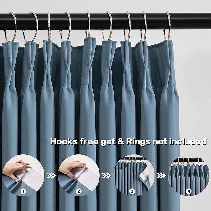 KEQIAOSUOCAI Extra Wide Dusty Blue Pinch Pleated Curtains 100 x 84, Thermal Insulated Noise Cancelling Living Room Drapes 84 inches Long, Patio Sliding Glass Door Window Curtain 2 Panels