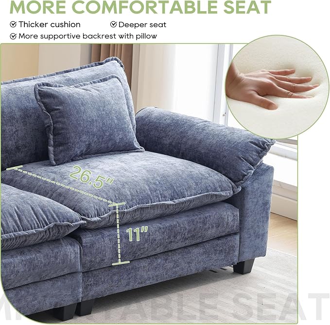 Oprisen 86" Modular Sectional Sofa, Comfy Cloud Couch Sectional Sofa, Chenille - Image 4