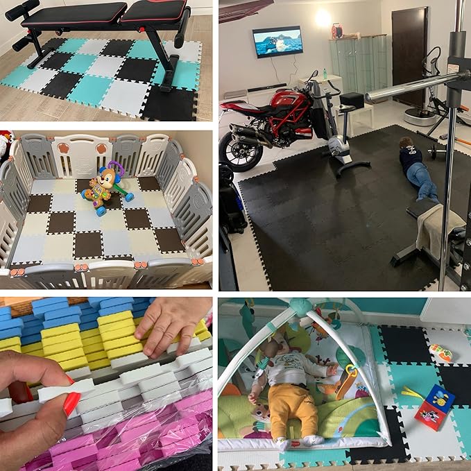 MQIAOHAM® 25 Pieces Puzzle Play Mats, Soft Baby Play Mat, Kids Interlocking Foam Floor Tiles, Toddlers Carpet Playmats G301025-103110111