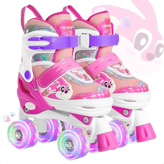 PAPAISON Adjustable Roller Skates for Girls Illuminating Wheels, Kids Toddler Rollerskates Ages 4-6 5-8 8-12