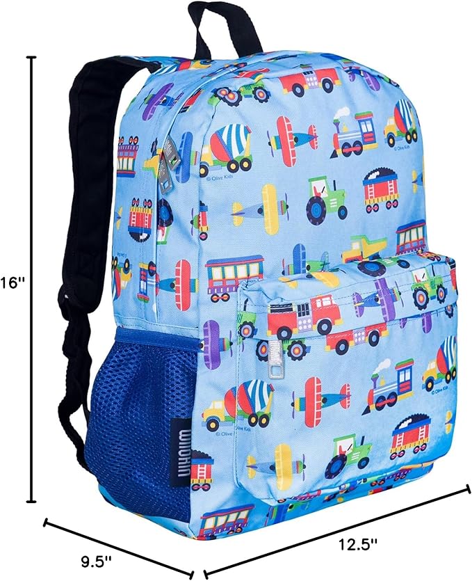 Wildkin 16-inch Kids Backpack – Durable, Padded & Spacious School Bag for Boys & Girls - Trains, Planes, and Trucks