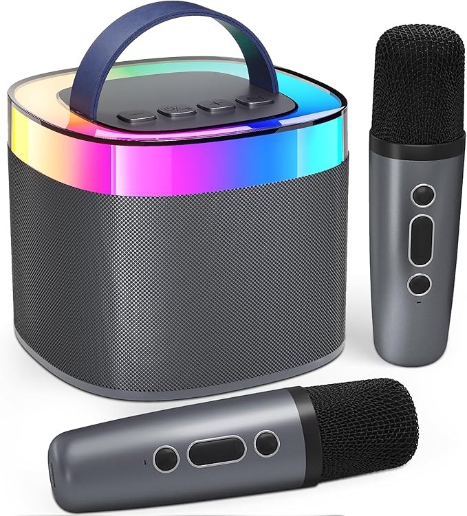 YLL Karaoke Machine for Adults Kids, Portable Bluetooth Karokee Speaker with 2 Wireless Microphones, Singing Karaoke Machine Built-in LED Lights for Birthday Gifts, Family Home Party(Space Gray)