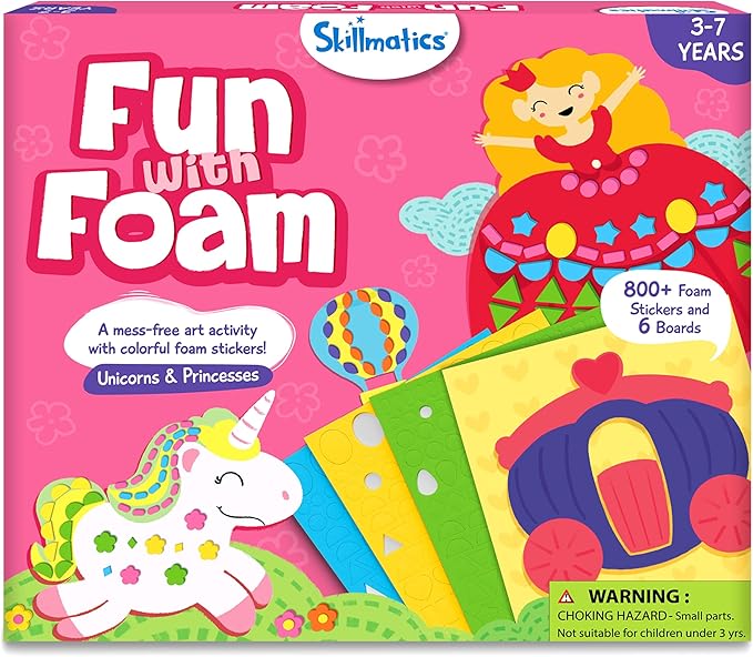 Skillmatics Foam Sticker Art Activity - Unicorns & Princesses, Mess-Free Fun for Kids, 800+ 3D Foam Stickers, DIY Felt Craft Kits, Gifts for Girls & Boys Ages 3, 4, 5, 6, 7