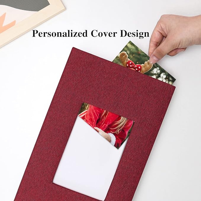 Vienrose Linen Photo Album 300 Pockets for 4x6 Photos Fabric Cover Photo Books Slip-in Picture Albums Wedding Baby Red