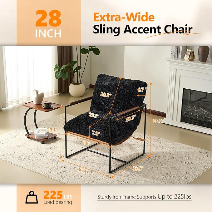 VINGLI 28" Wide Plush Upholstery Sling Modern Accent Chairs Set of 2, Cute - Image 2