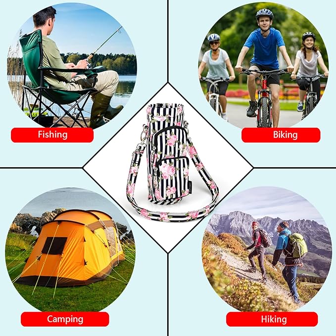 Betsey Johnson Insulated Water Bottle Pouch Holder Carrier Crossbag with Adjustable Shoulder Strap - Lightweight Polyester Accessories with Pockets Good for Hiking Sports