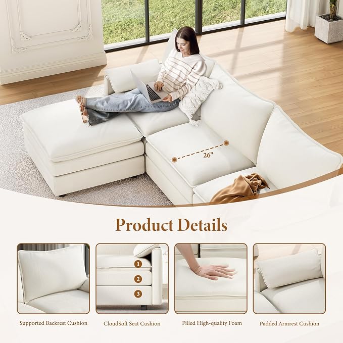 Vesgantti 108" Sectional Sleeper Sofa, 6-Seater Oversized Modular Cloud Couch - Image 4