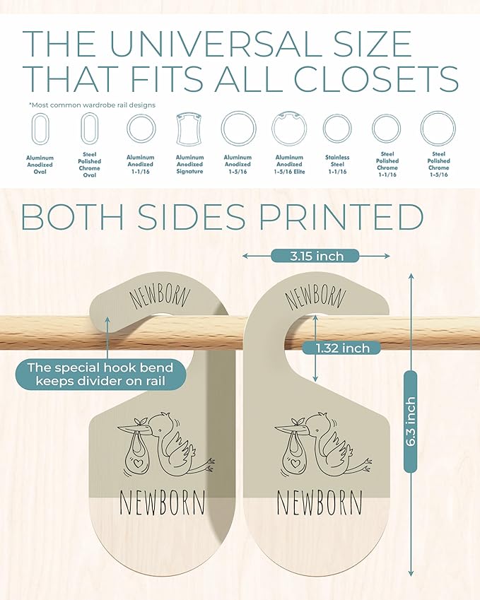 Baby Clothes Dividers For Closet - Wooden Baby Clothes Organizer Dividers for Boy & Girl, 8 Baby Closet Dividers by Size - Ideal Clothing Organizers