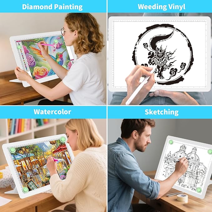 Phylosal Rechargeable A3 LED Light Pad with Built-in Stand, Magnetic Tracing Light Box for Drawing, Diamond Art Light Board with Side Button, Super Bright Light Table for Diamond Painting, Sketching