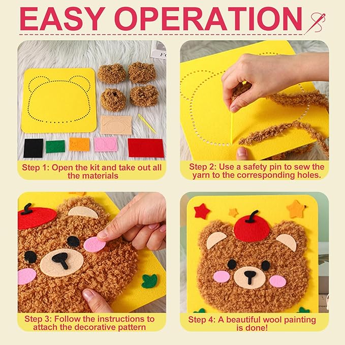 DIY Embroidery Doll Kit, Cartoon Animal Craft Sewing Kit for Kids, Felt Crafts, Beginner Sewing for Kids Ages 4-8 Plus - Helps Develop Fine Motor Skills (3PCS-Duck/Pig/Panda)