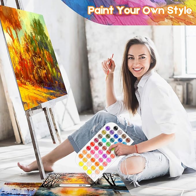 Taotree Valentines Day Gifts for Kids Adults, Easter Basket Stuffers, 48 Colors Watercolor Paint Set, Art Supplies Drawing Kit Painting Supplies Brush, Gifts for Teens Girls Boys Artists