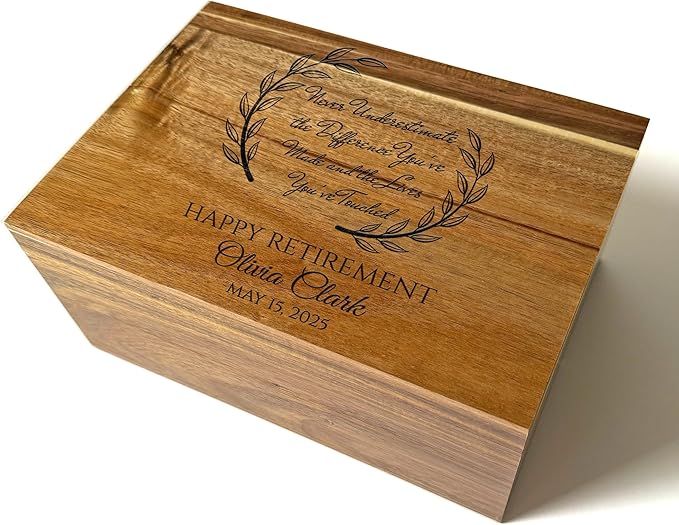 Happy Retirement Box for Memories - Never Underestimate the Difference You Made Retirement Gift for Teacher, Engraved Keepsake Box, A Truly Great Teacher Farewell Gift, Memory Chest, 11 x 8 x 4.75 in