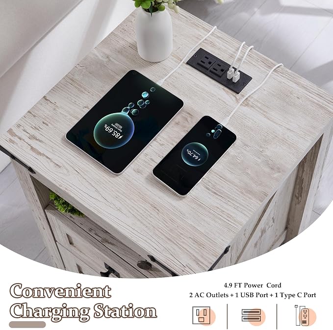 T4TREAM Farmhouse Nightstand Set of 2, Rustic End Table - Image 4