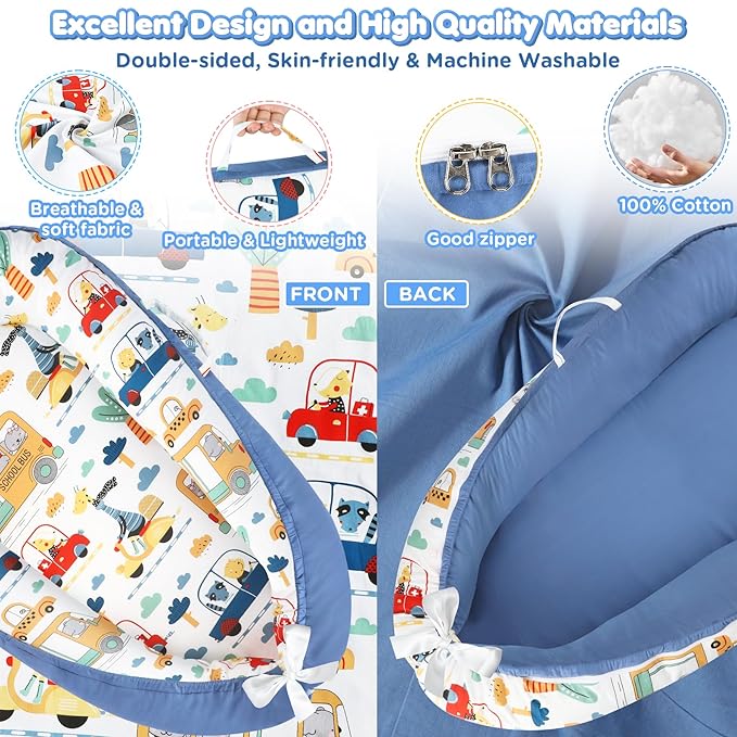 KISS GOLD Baby Lounger - Breathable Soft Cotton Cover Baby Lounger Nest, Babies Essentials Gifts, Portable Lounger for Baby Tummy Time Floor Playing Seated Support for Home and Travel