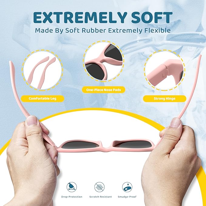 RIVBOS Kids Sunglasses Polarized UV Protection Flexible Rubber Glasses Shades with Strap for Boys Girls RBK004