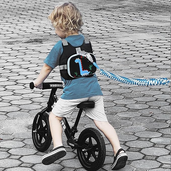 Accmor Toddler Harness Leash+ Reflective Anti Lost Wrist Link, Cute Dinosaur Kids Harness with Leash, Foldable Child Harness Baby Leash Boys Walking Wristband Assistant Belt for Outdoor Travel