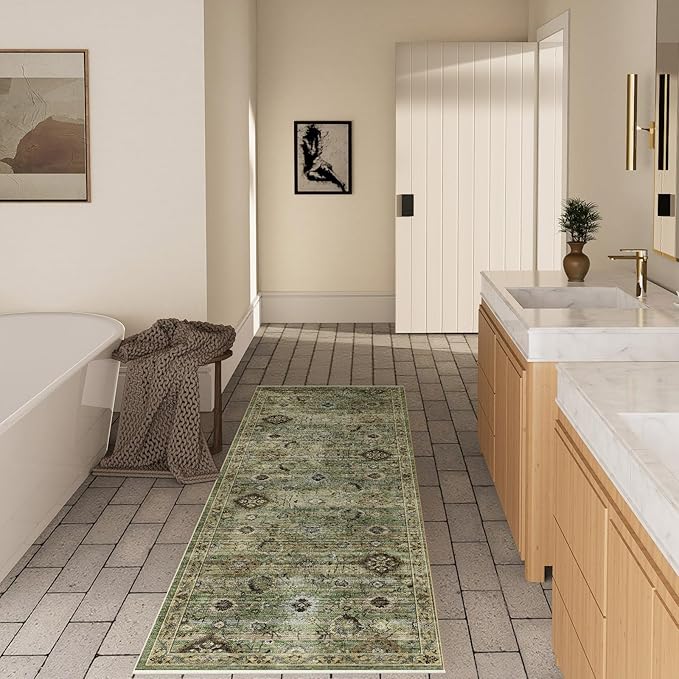 Washable Runners for Hallways Kitchen Rugs: 2'x10' Runner Rug Stain Resistant Non Slip Low Pile Soft Carpet Runners for Hallways Bedroom Kitchen Entryway Indoor Laundry Room Farmhouse