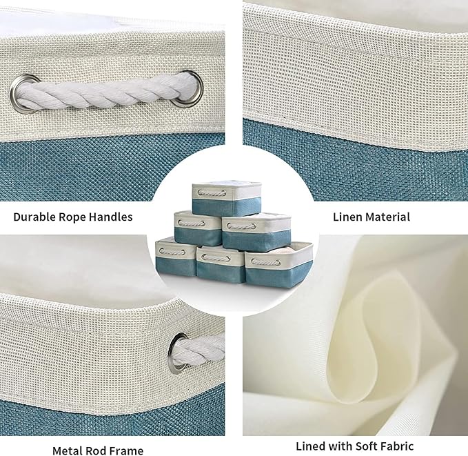 TcaFmac Organization and Storage Basket for Gifts Empty - 12x8x5.2 inch Small 6 Pack Collapsible Storage Basket for Organizing, Fabric Storage Bins for Toy Books Shelves(White & Green)