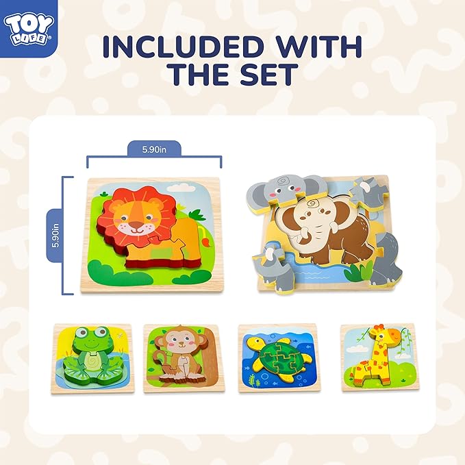 TOY Life Wooden Puzzles for Toddlers 1-3, Animals Toddler Puzzles 1-3, Puzzles for Toddlers 2-4, Wood Puzzles Christmas Montessori Toys Gifts for 1 2 Year Old, Baby Puzzles 12-18, Kids Learning Toy