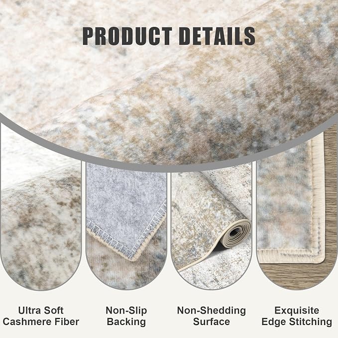 2'x6' Runner Rug Washable Rug: Modern Abstract Soft Thin Runner Rug Brown Grey - Image 6