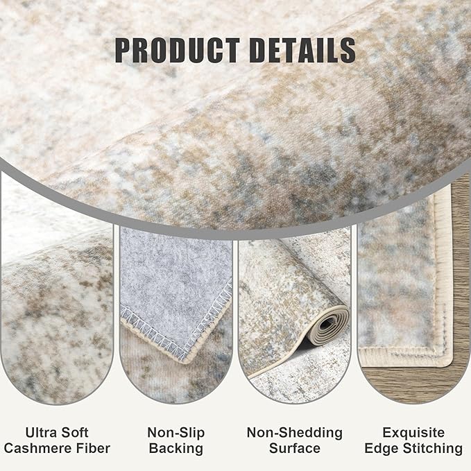9x12 Area Rug Living Room Rug: Washable Modern Abstract Soft Thin Rug Indoor - Image 7