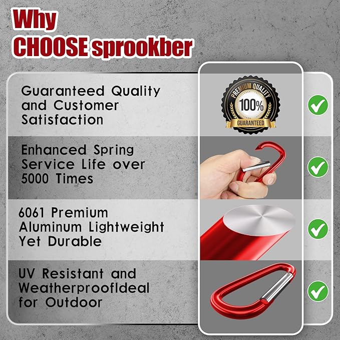 sprookber 4" & 5" Extra Large Aluminum Carabiner D Ring, Caribeener Clips, Spring Snap Hook for Keychain Clip, Set of 4