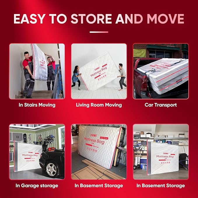 ZCHENBS® – Mattress Bags for Moving and Storage,Mattress Bag with Zippers,5 Mil Ultra-Thick Bed Bag,Waterproof,Anti-Tear,Heavy-Duty Mattress bag (Transaparent/Red, Crib-(1 Pack))