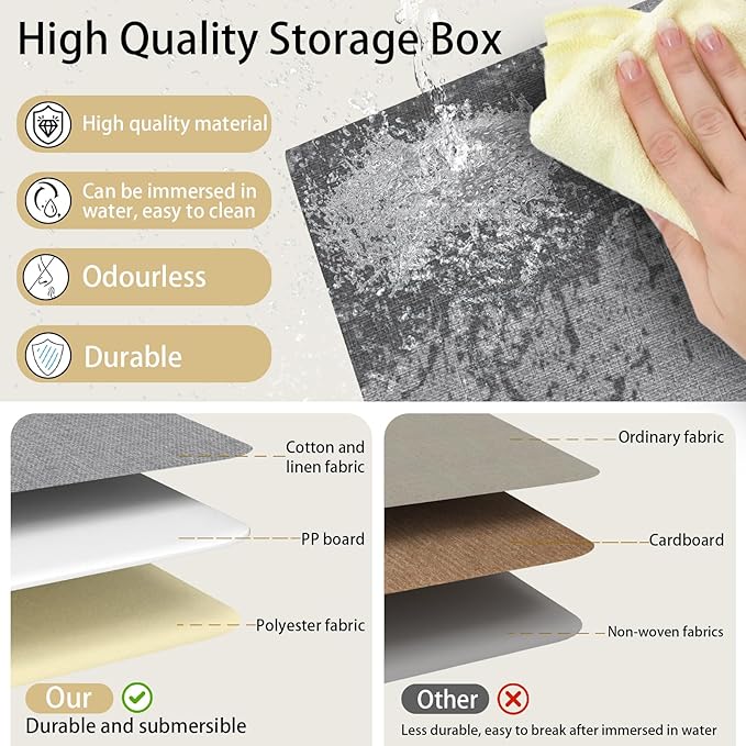 Yawinhe Collapsible Storage Boxes, Foldable Bin with Lids, Cube Clothes Organizer Basket with Handles, Grey, 13.0''Lx9.0''Wx7.9''H, 7-Pack, SNK024GS-7