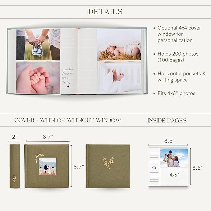 Elegant Linen Photo Album - 200 Acid-Free Pockets for 4x6 Pics - Perfect for Weddings & Gifts